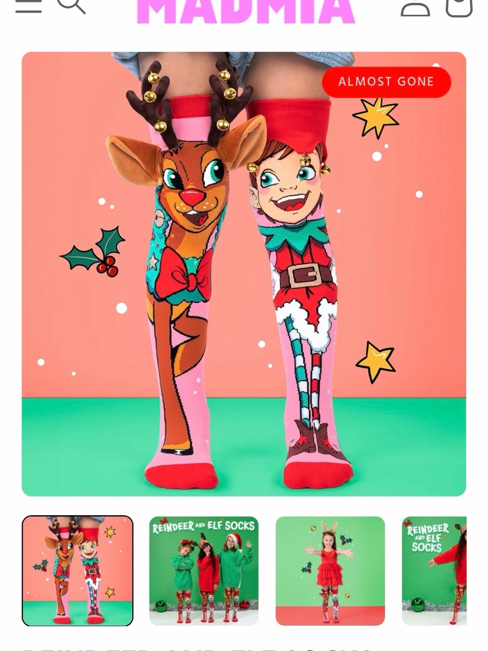 Mamia Kids' Pink Reindeer & Elf Knee-High Socks